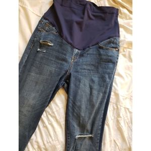 Dark wash distressed plus size maternity jeans 1X